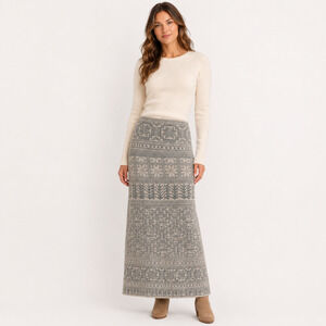 Peruvian Connection Alpaca Wool Pima Cotton Sweater Maxi Skirt M Fair Isle Gray